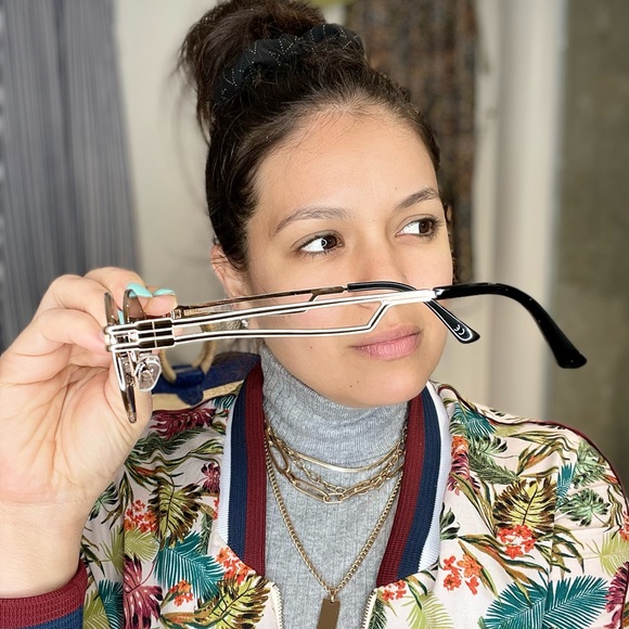 Black lenses gold round frame double bridge nose sunglasses - Picture 2 of 4